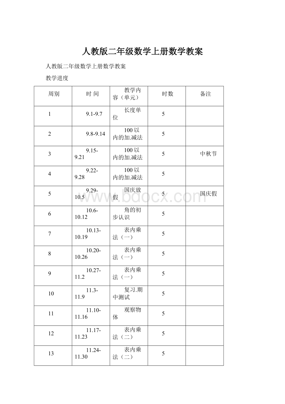 人教版二年级数学上册数学教案Word格式.docx_第1页