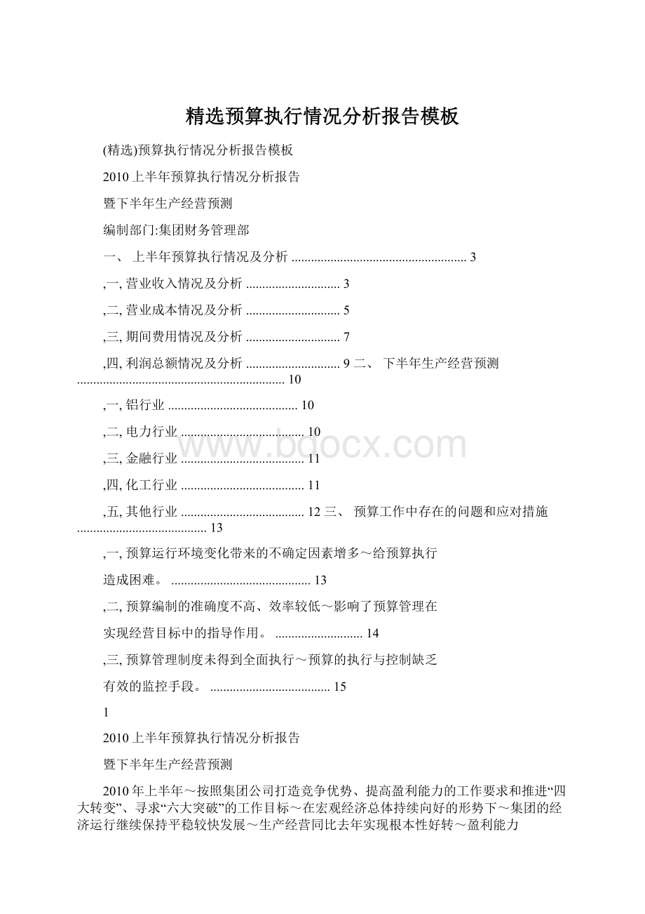 精选预算执行情况分析报告模板Word文档格式.docx