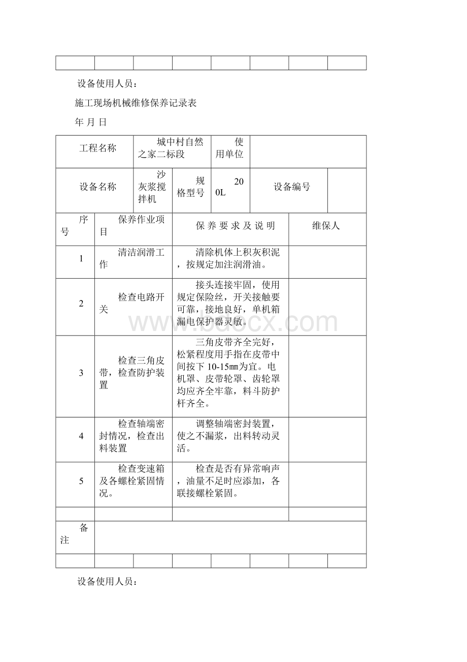 现场施工现场机械设备维修保养记录表格模板1.docx_第3页