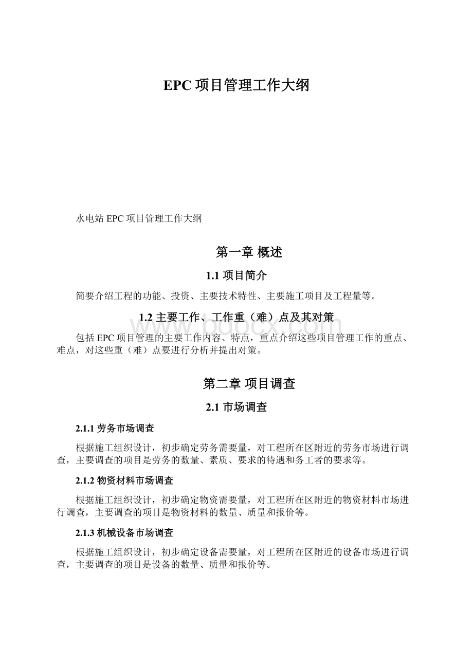 EPC项目管理工作大纲Word格式.docx