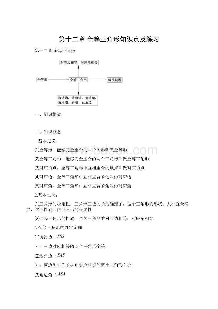 第十二章全等三角形知识点及练习Word文档格式.docx