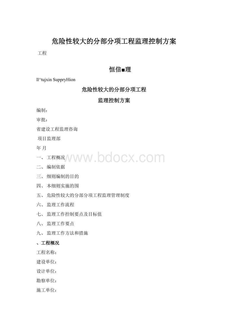 危险性较大的分部分项工程监理控制方案Word格式.docx