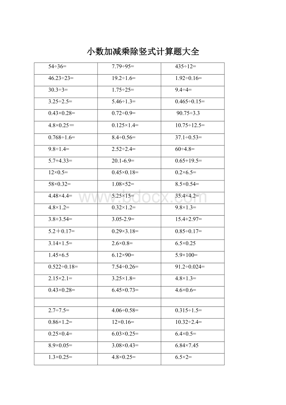 小数加减乘除竖式计算题大全.docx_第1页