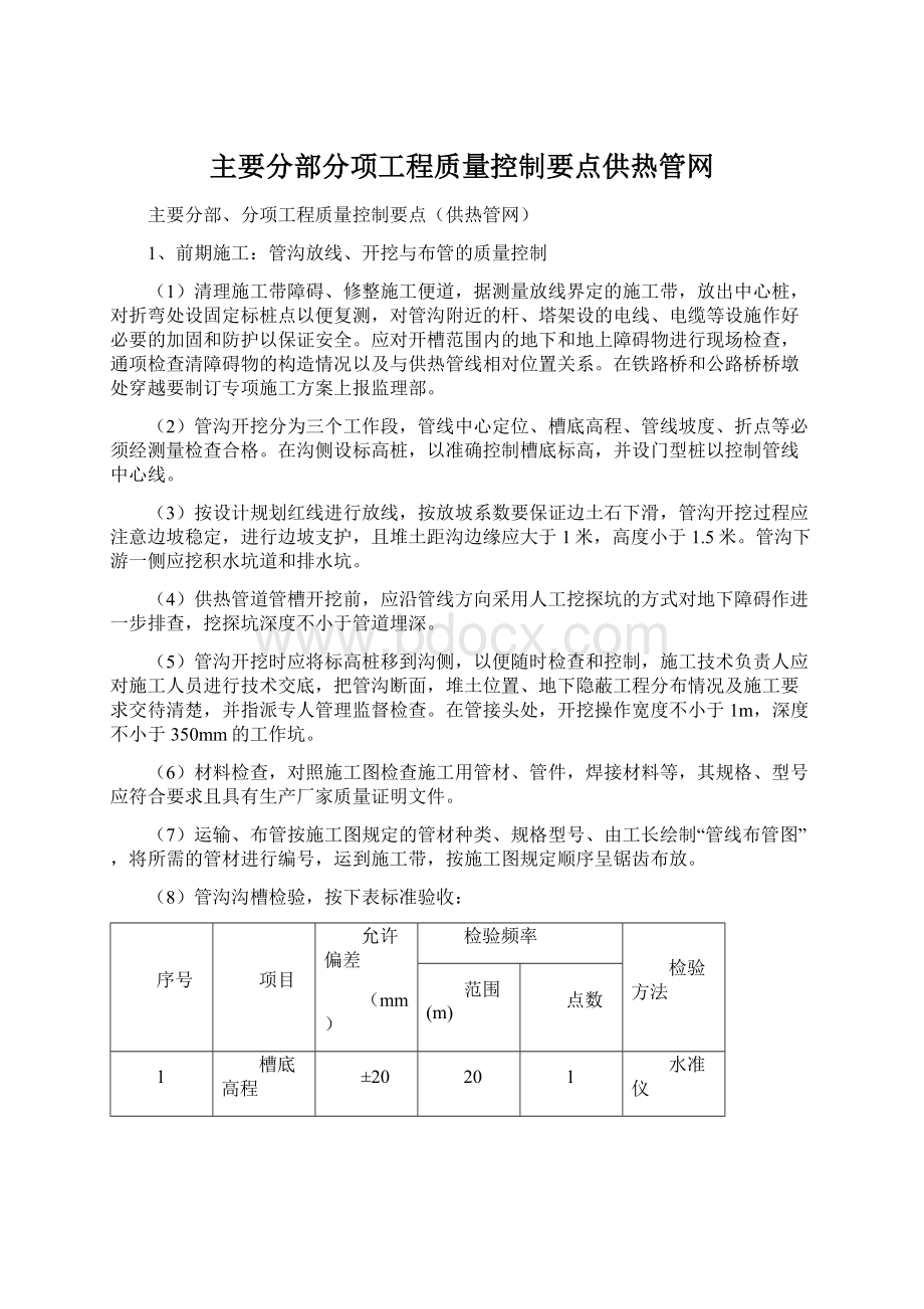 主要分部分项工程质量控制要点供热管网Word文档下载推荐.docx_第1页