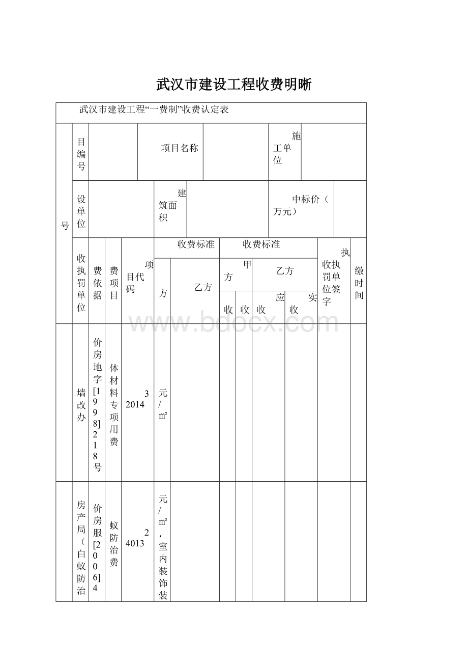 武汉市建设工程收费明晰.docx