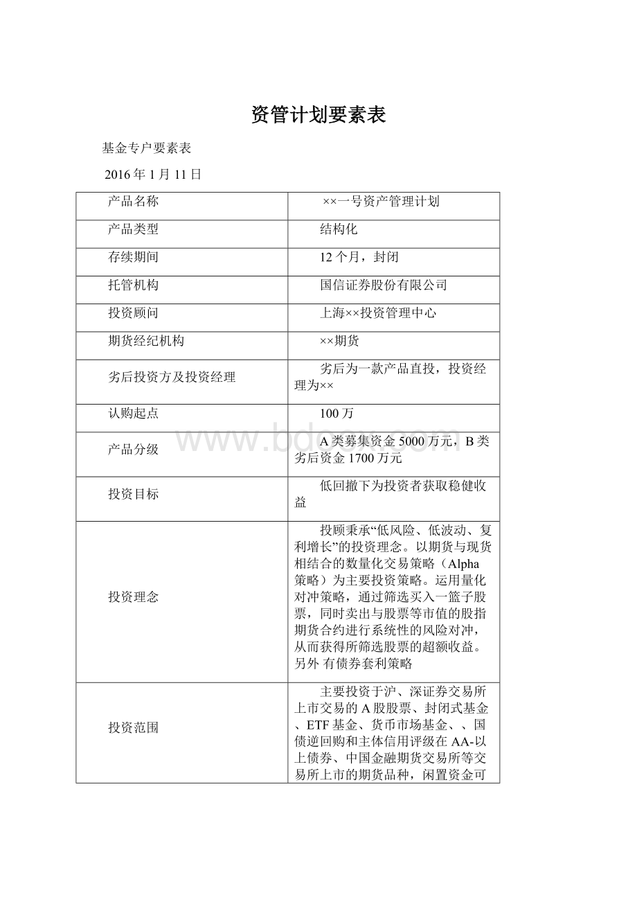 资管计划要素表.docx_第1页