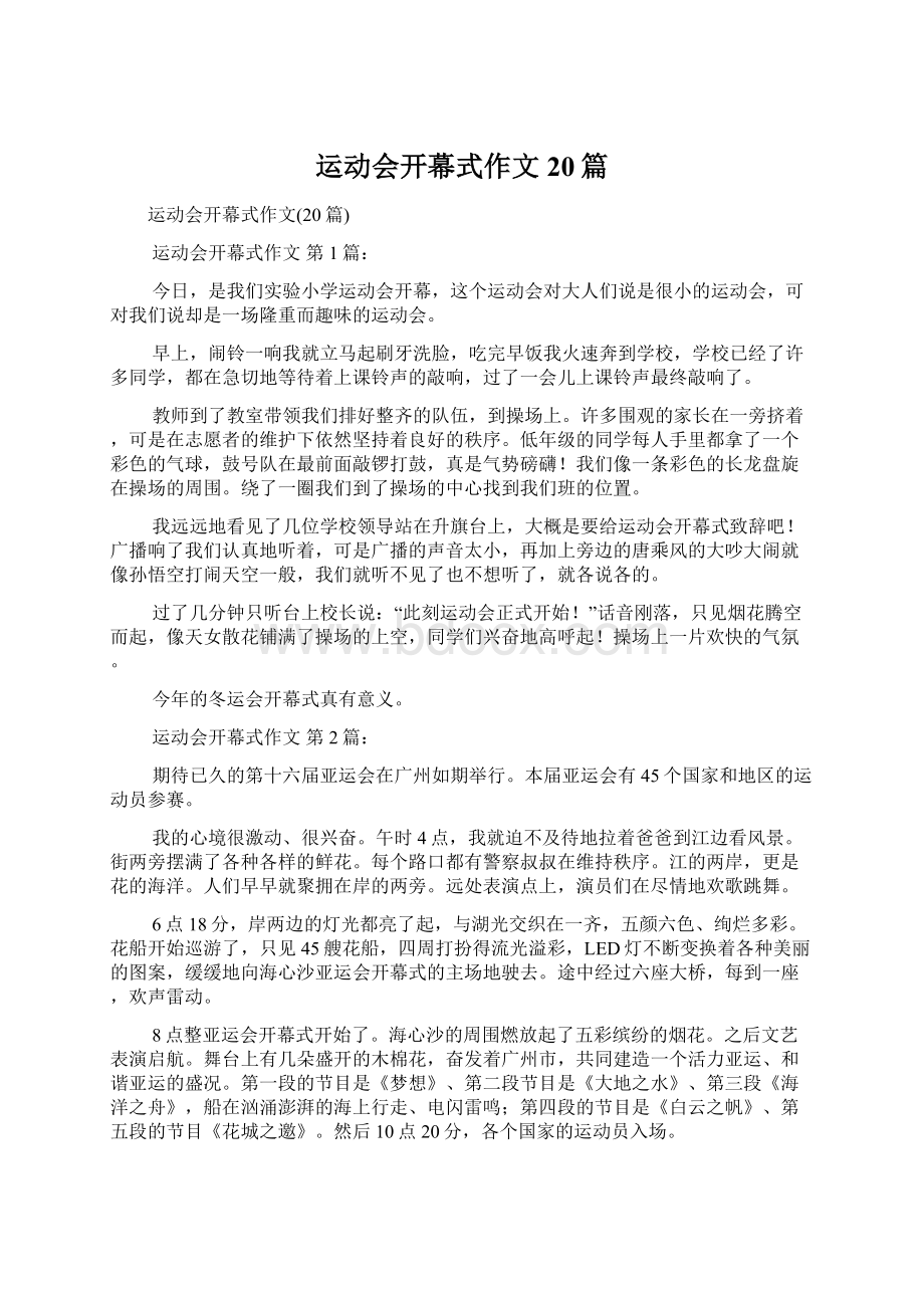 运动会开幕式作文20篇文档格式.docx_第1页