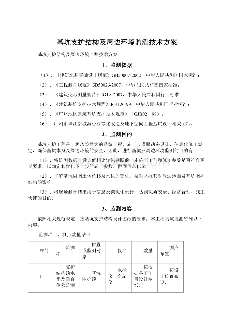 基坑支护结构及周边环境监测技术方案.docx_第1页