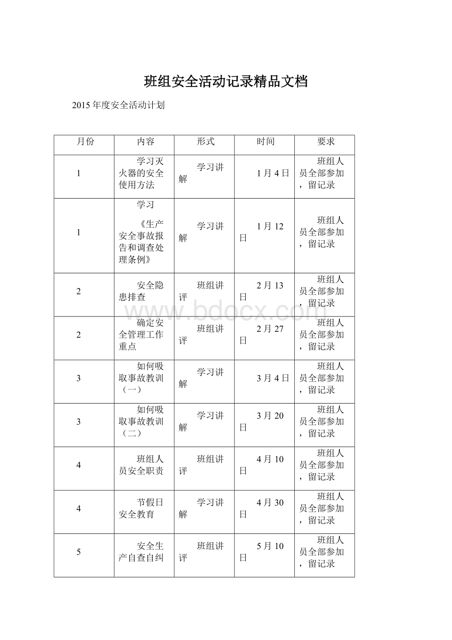 班组安全活动记录精品文档文档格式.docx