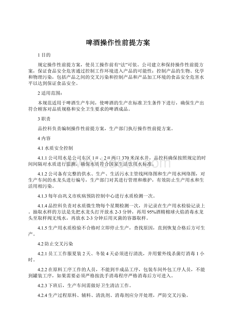 啤酒操作性前提方案Word下载.docx