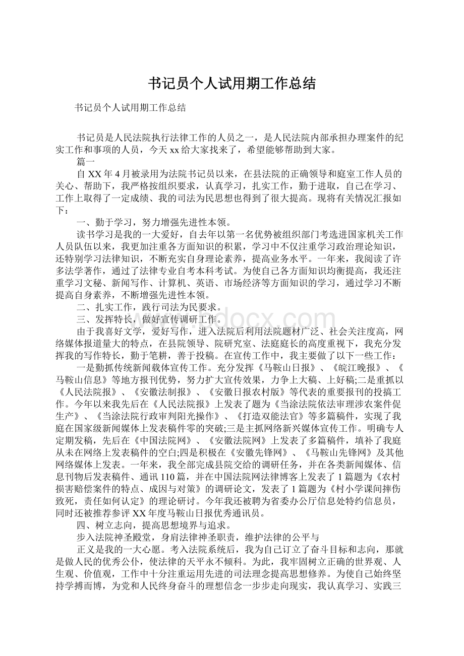 书记员个人试用期工作总结.docx_第1页