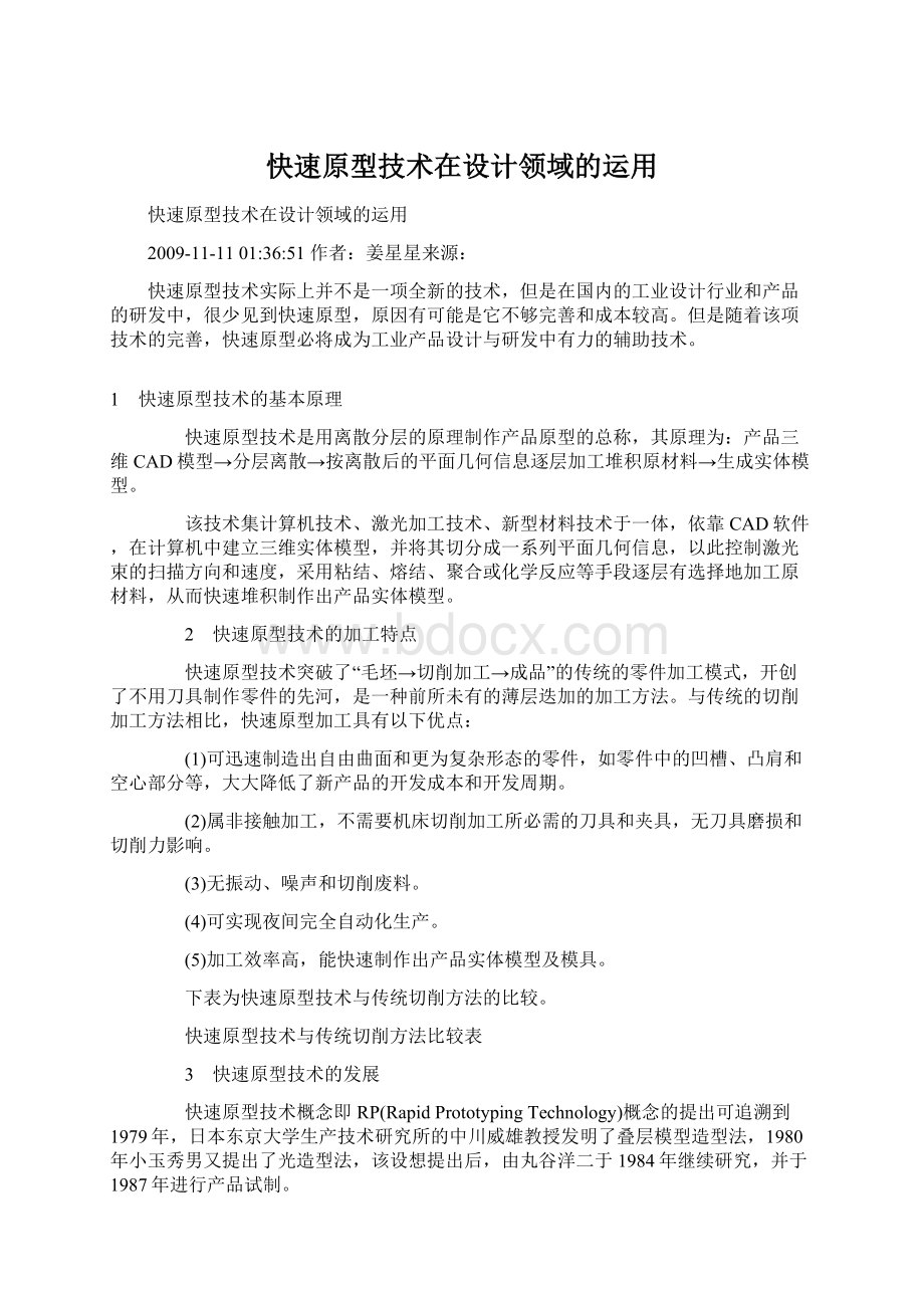 快速原型技术在设计领域的运用Word下载.docx