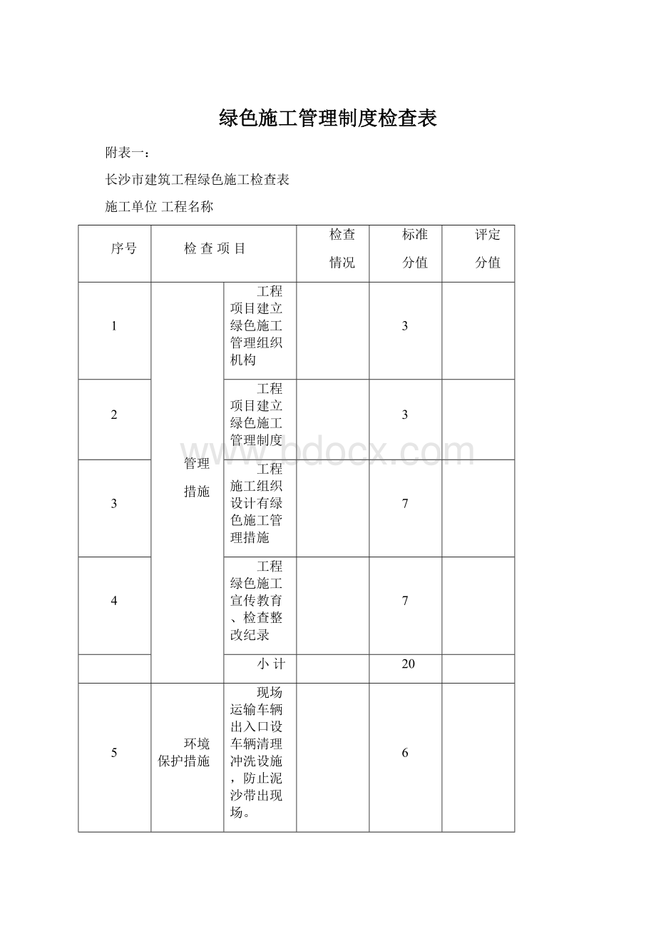 绿色施工管理制度检查表.docx_第1页