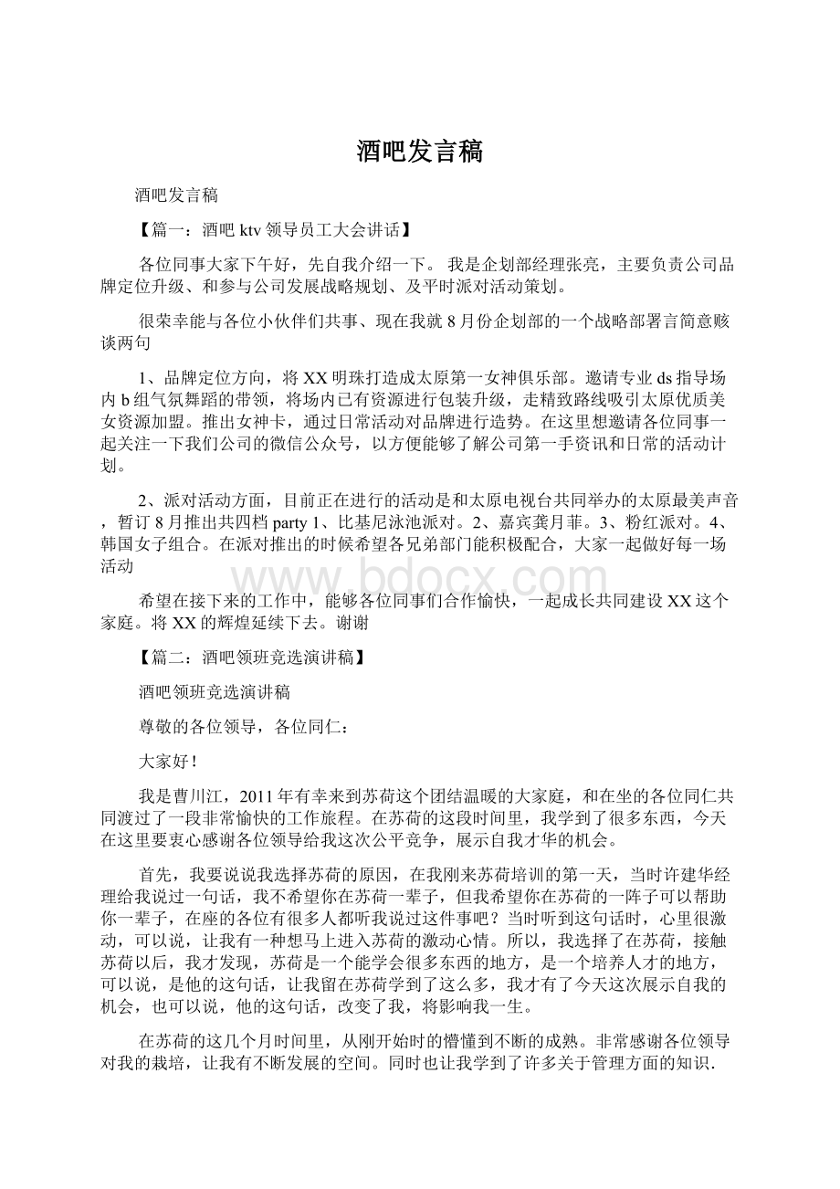 酒吧发言稿文档格式.docx