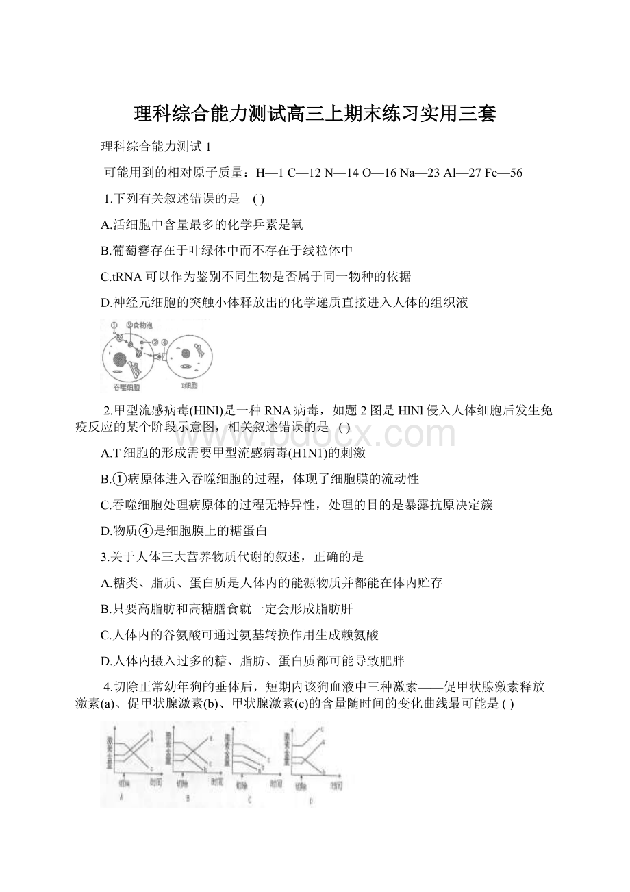 理科综合能力测试高三上期末练习实用三套Word下载.docx_第1页