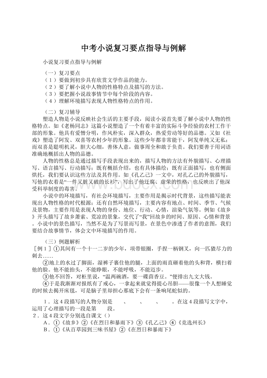 中考小说复习要点指导与例解Word文档格式.docx