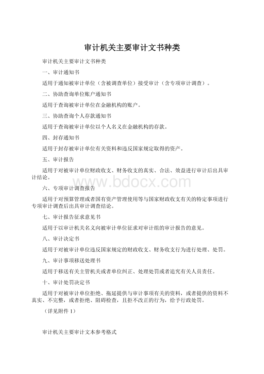 审计机关主要审计文书种类文档格式.docx