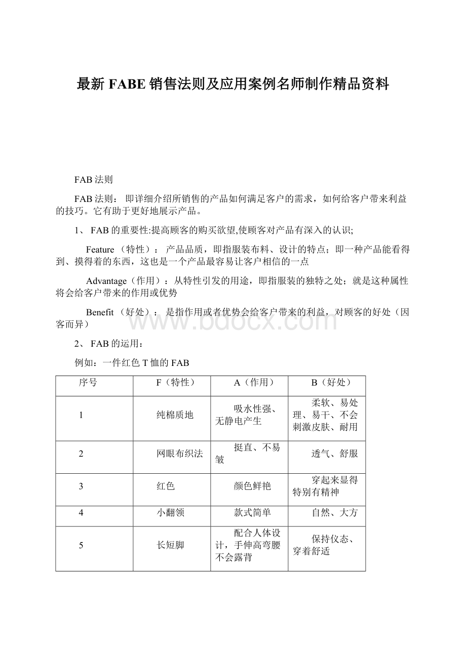 最新FABE销售法则及应用案例名师制作精品资料.docx_第1页