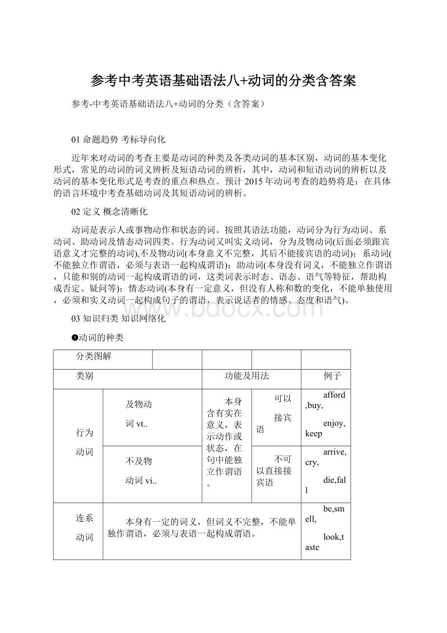 参考中考英语基础语法八+动词的分类含答案.docx_第1页