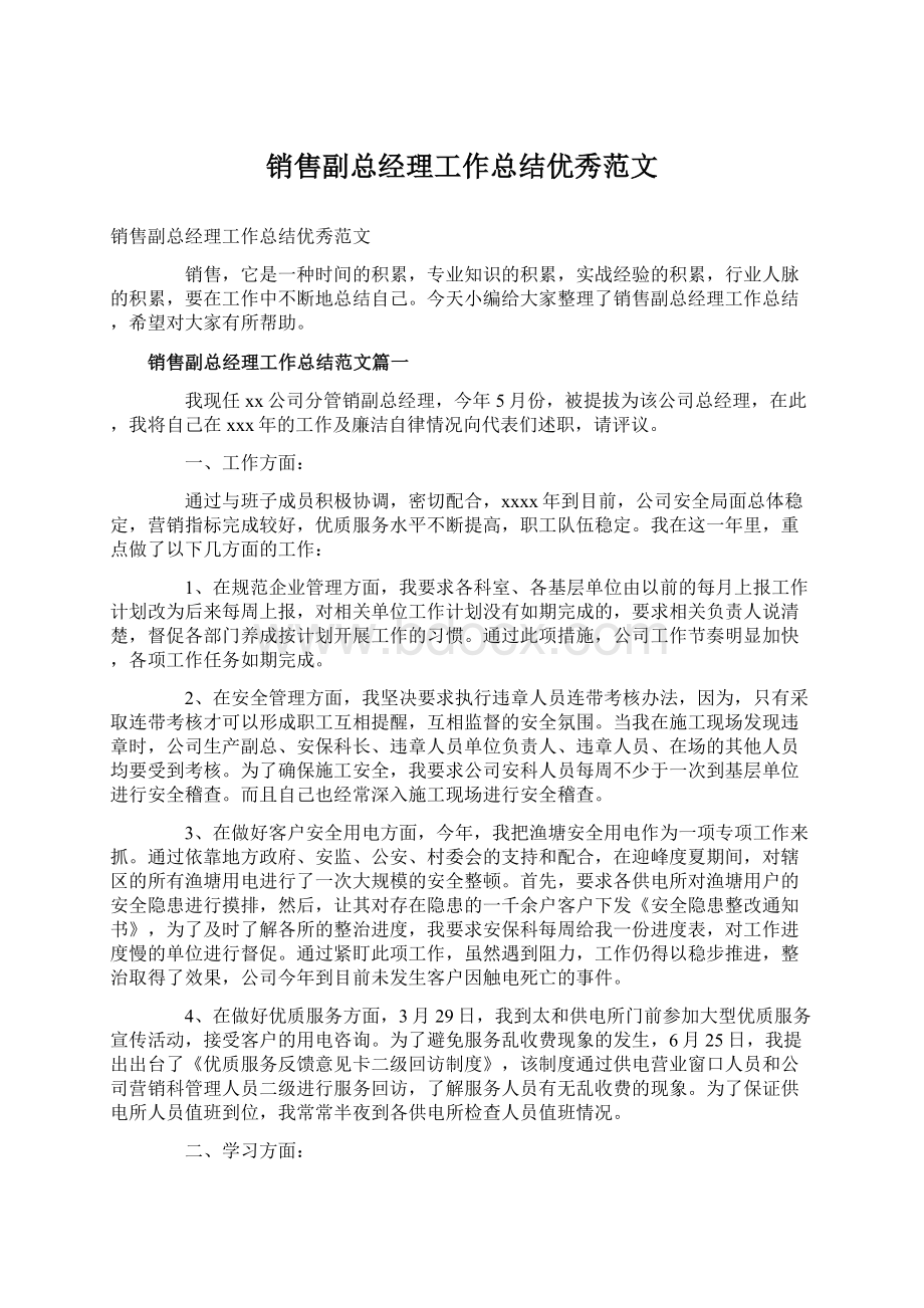 销售副总经理工作总结优秀范文文档格式.docx