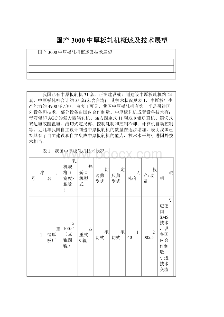 国产3000中厚板轧机概述及技术展望Word文件下载.docx