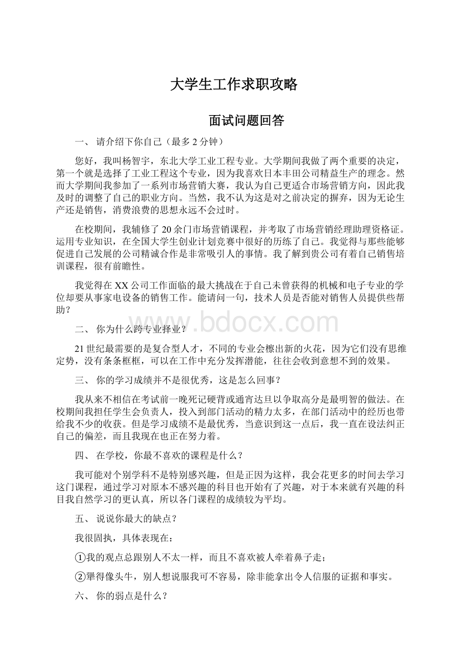 大学生工作求职攻略Word格式文档下载.docx