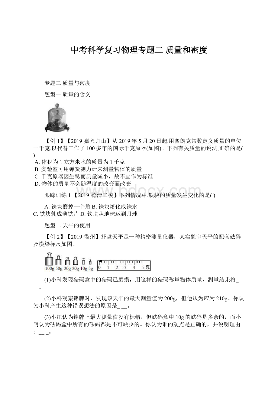 中考科学复习物理专题二 质量和密度.docx_第1页