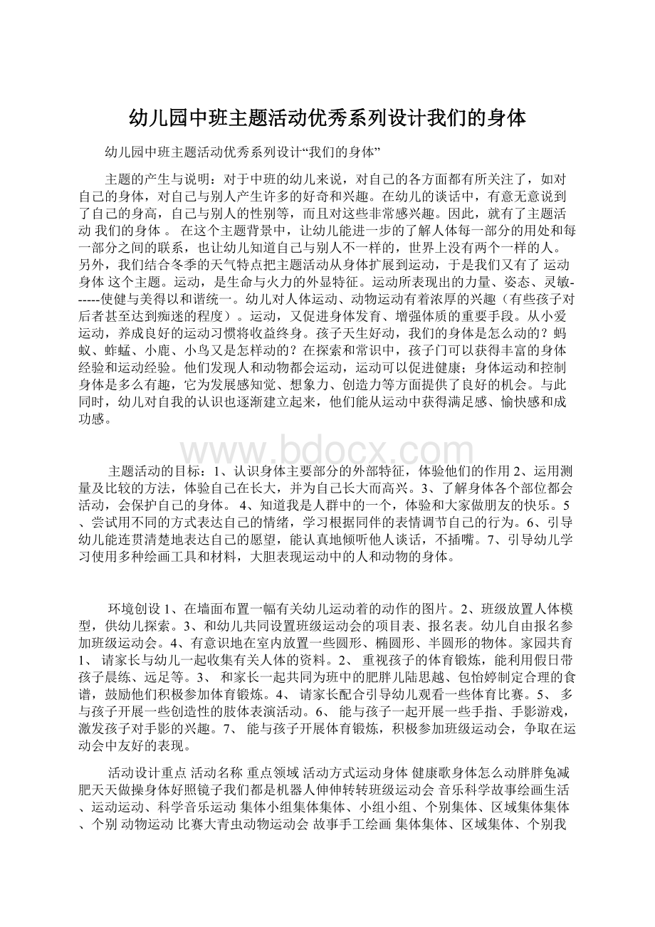 幼儿园中班主题活动优秀系列设计我们的身体文档格式.docx