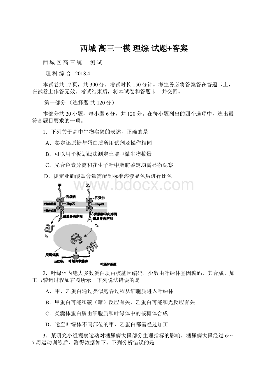 西城高三一模理综 试题+答案.docx_第1页