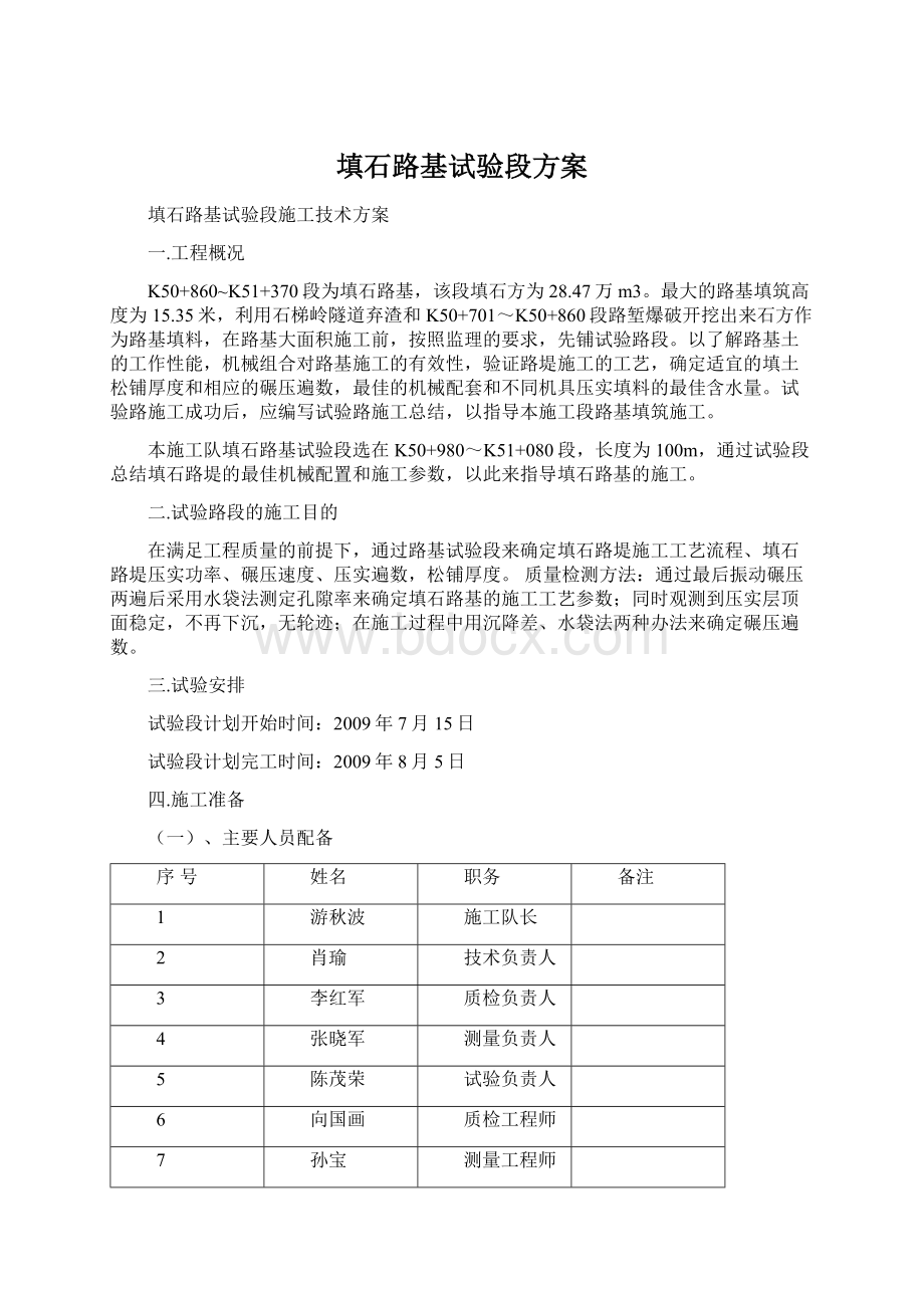 填石路基试验段方案Word下载.docx_第1页