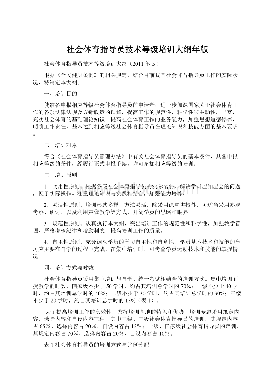 社会体育指导员技术等级培训大纲年版文档格式.docx