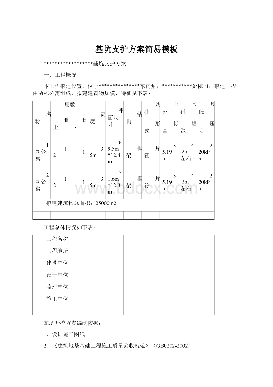 基坑支护方案简易模板.docx_第1页