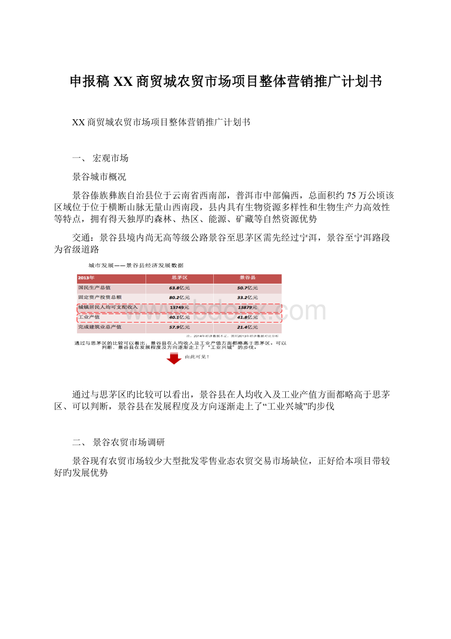 申报稿XX商贸城农贸市场项目整体营销推广计划书Word文档下载推荐.docx