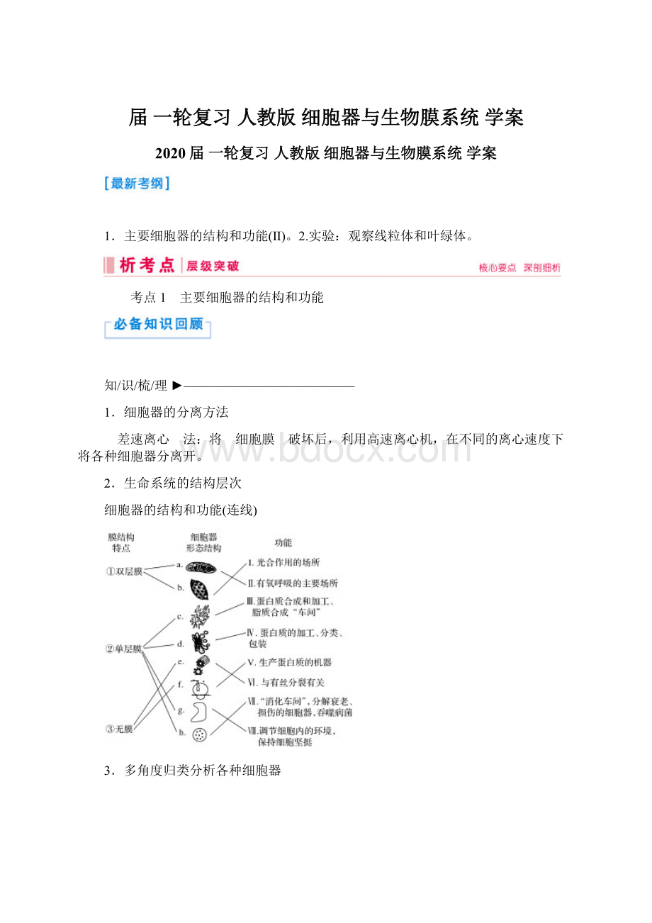 届 一轮复习人教版 细胞器与生物膜系统 学案.docx_第1页