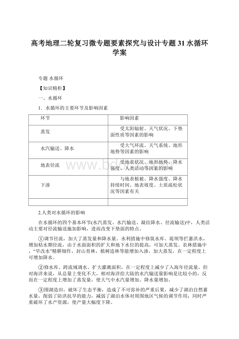 高考地理二轮复习微专题要素探究与设计专题31水循环学案文档格式.docx_第1页