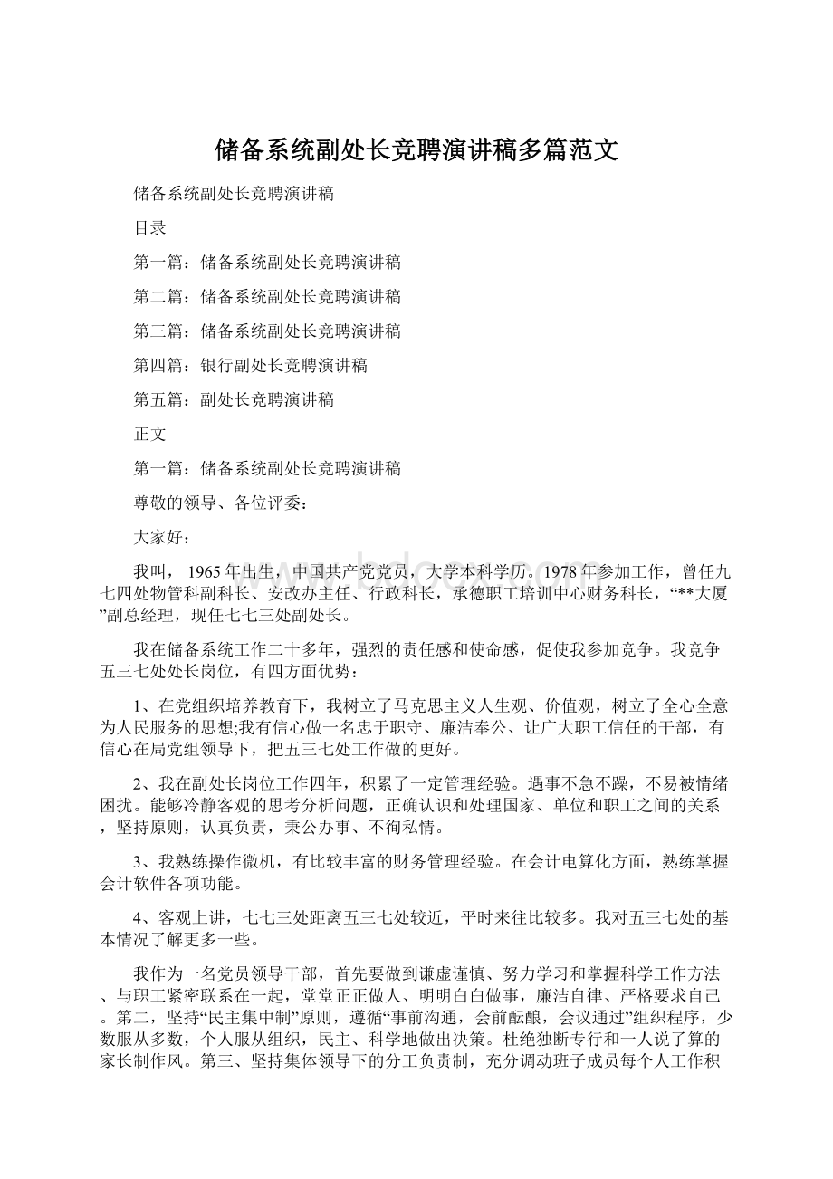 储备系统副处长竞聘演讲稿多篇范文.docx_第1页