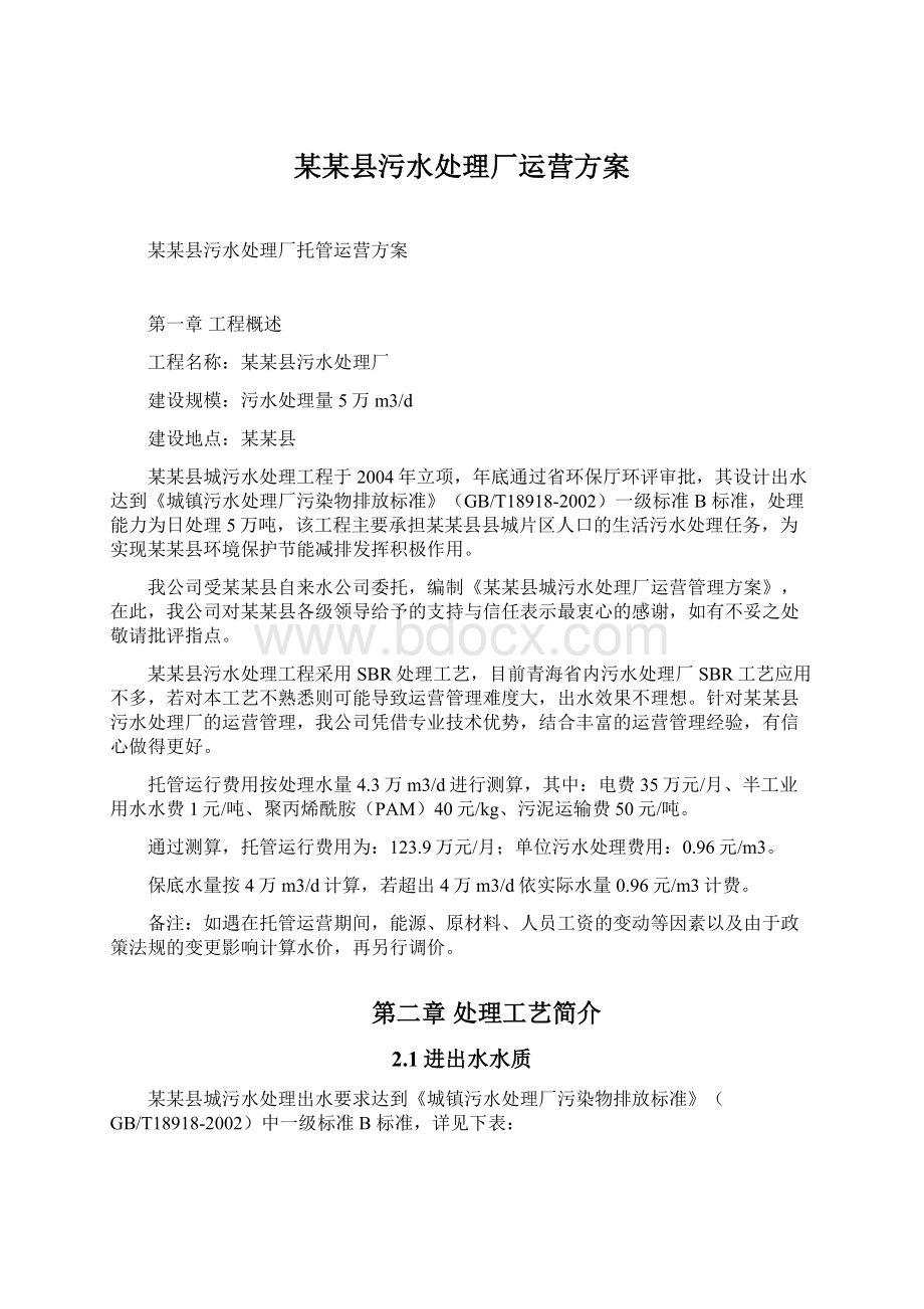 某某县污水处理厂运营方案Word格式文档下载.docx