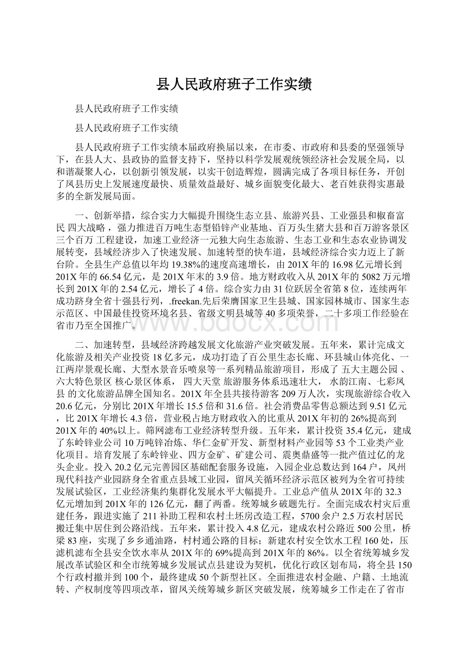 县人民政府班子工作实绩Word文档格式.docx