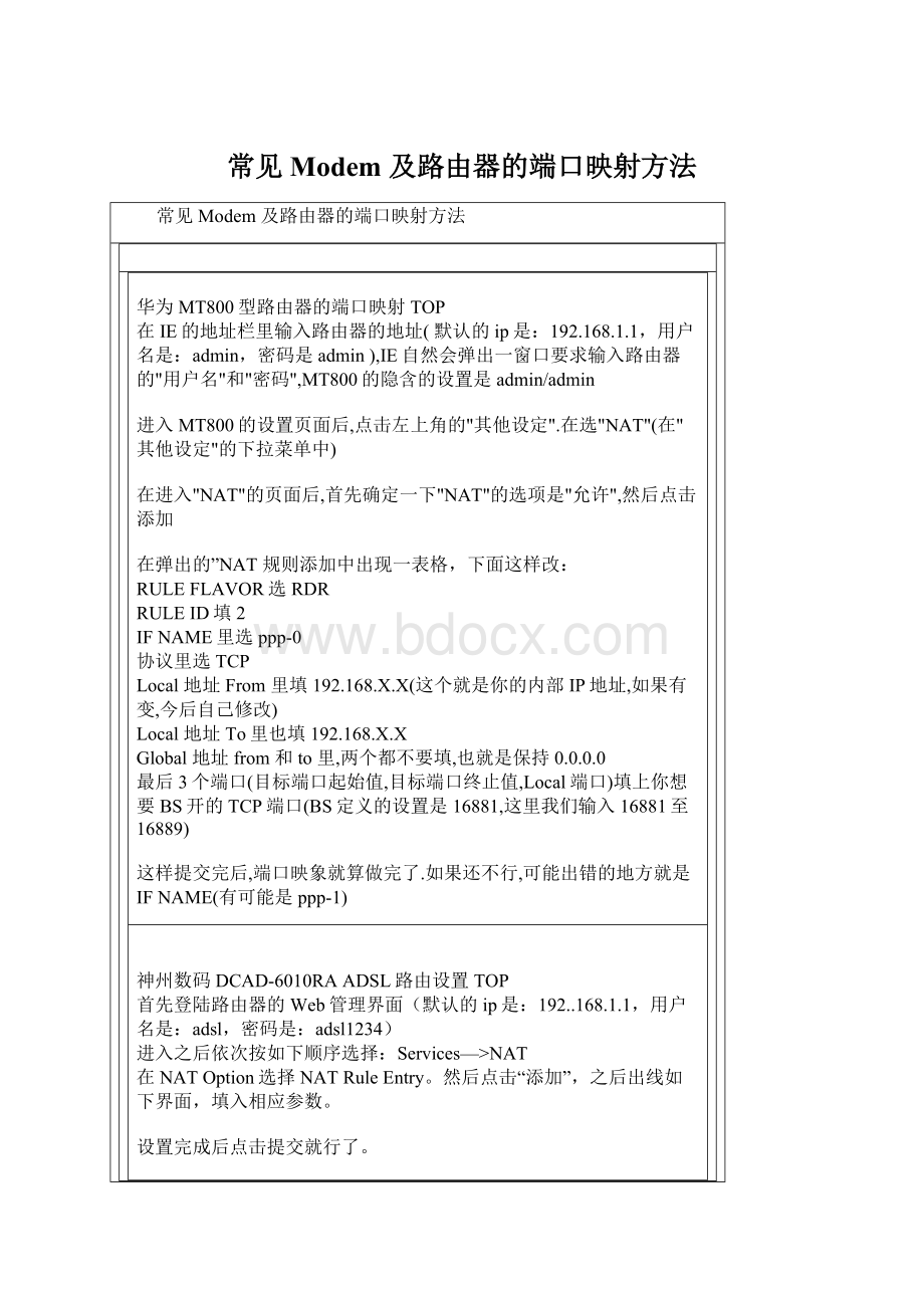 常见Modem 及路由器的端口映射方法.docx_第1页