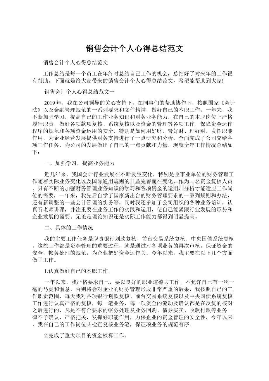 销售会计个人心得总结范文.docx