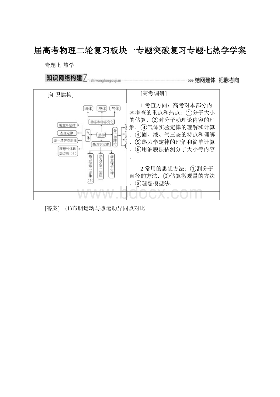 届高考物理二轮复习板块一专题突破复习专题七热学学案.docx_第1页