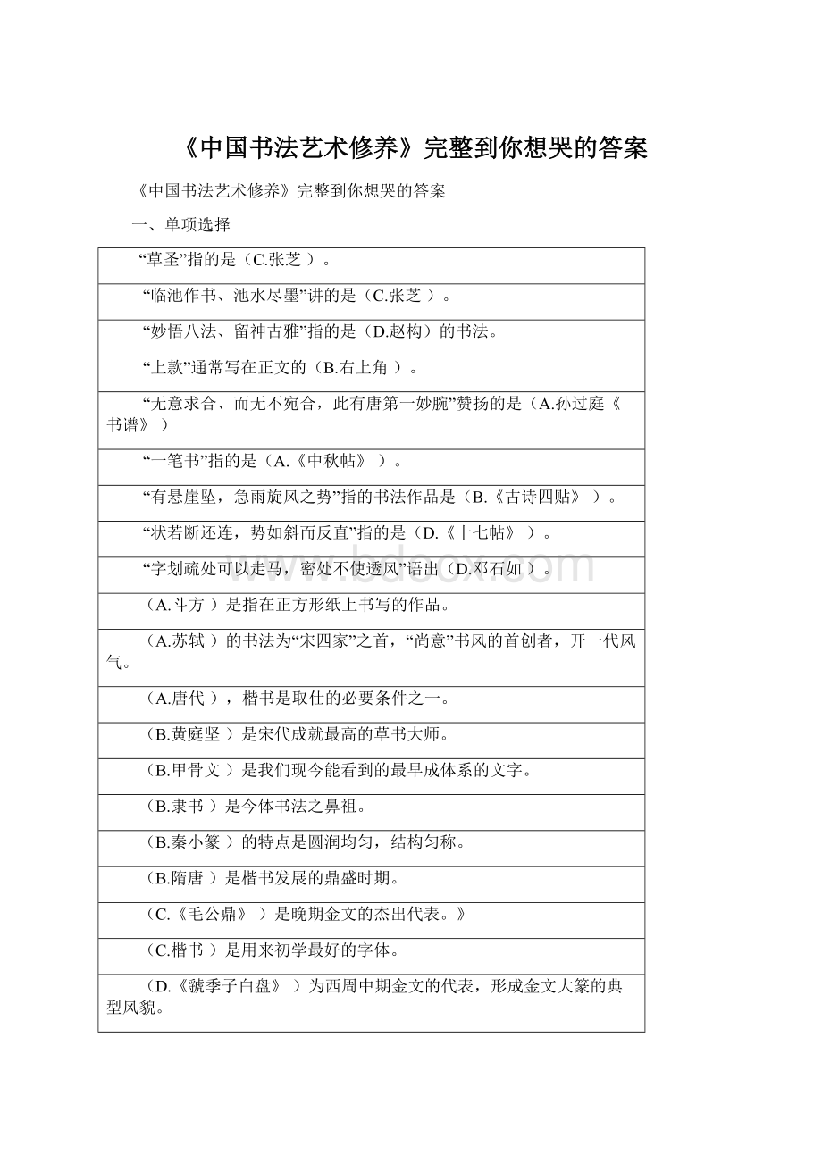 《中国书法艺术修养》完整到你想哭的答案.docx