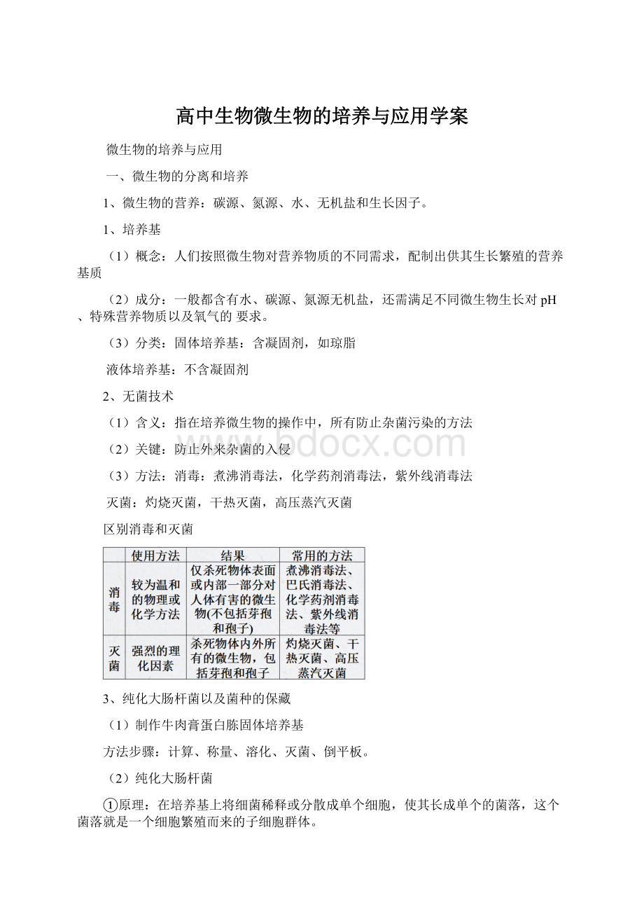 高中生物微生物的培养与应用学案.docx_第1页