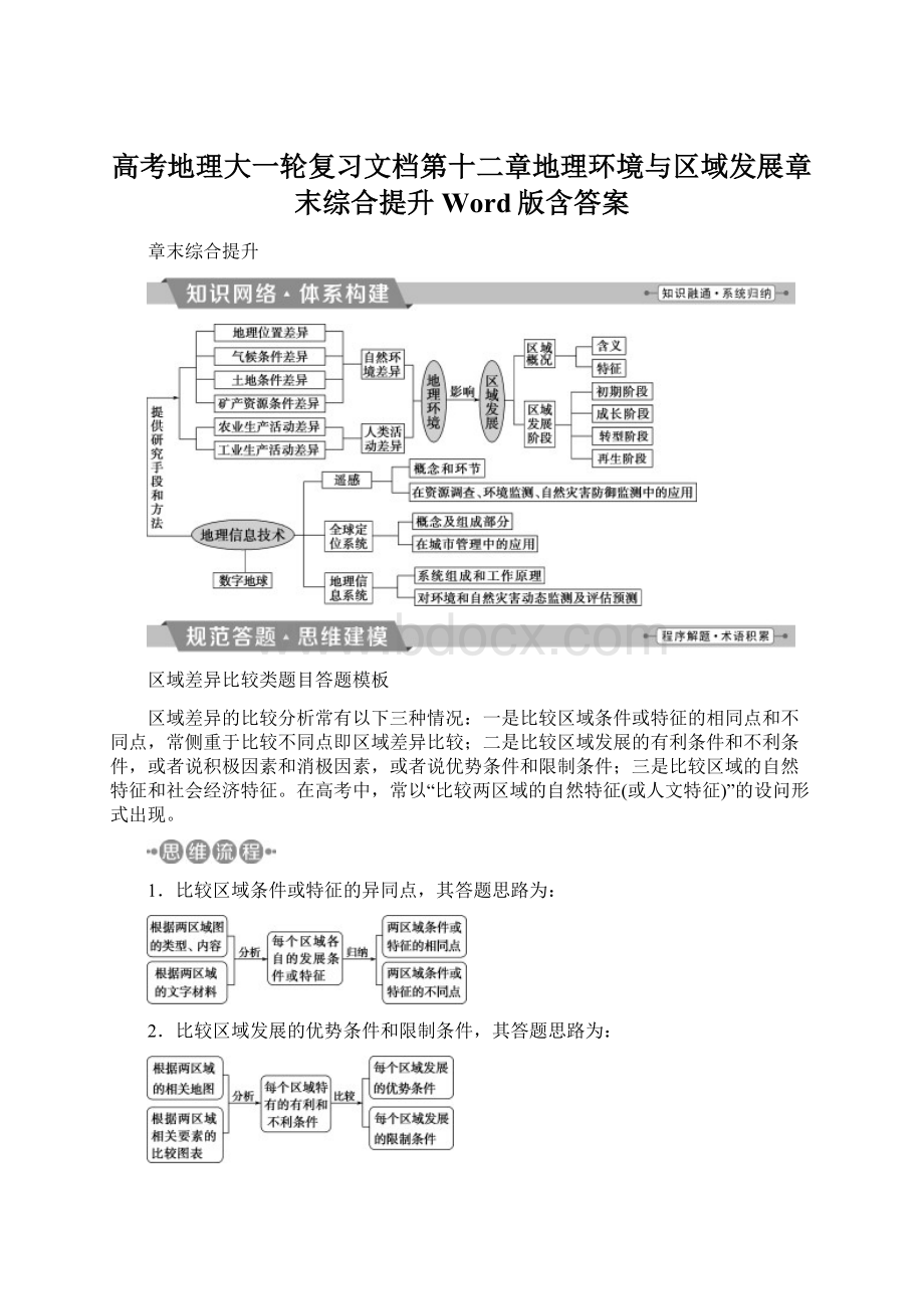 高考地理大一轮复习文档第十二章地理环境与区域发展章末综合提升Word版含答案Word格式.docx