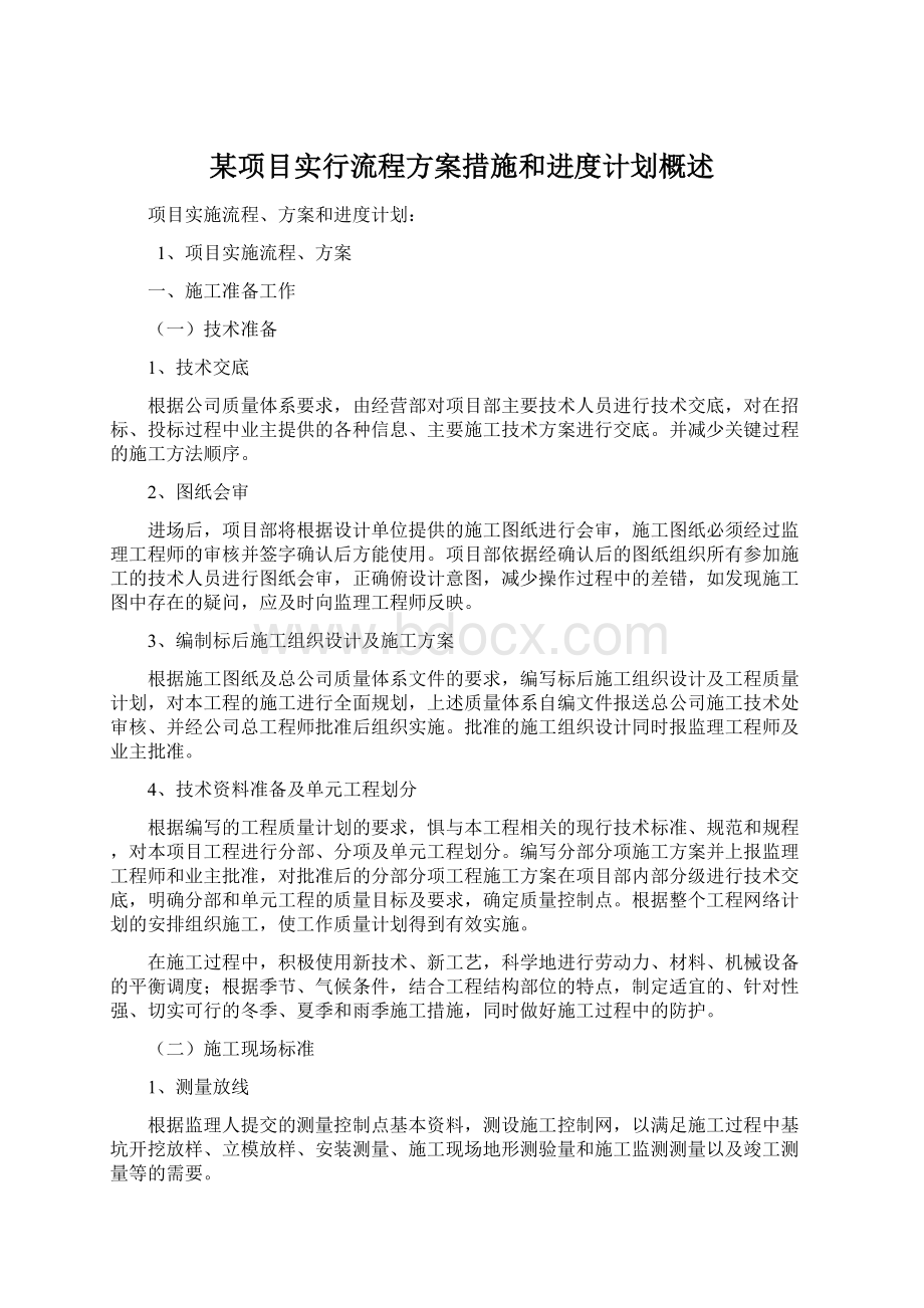 某项目实行流程方案措施和进度计划概述.docx