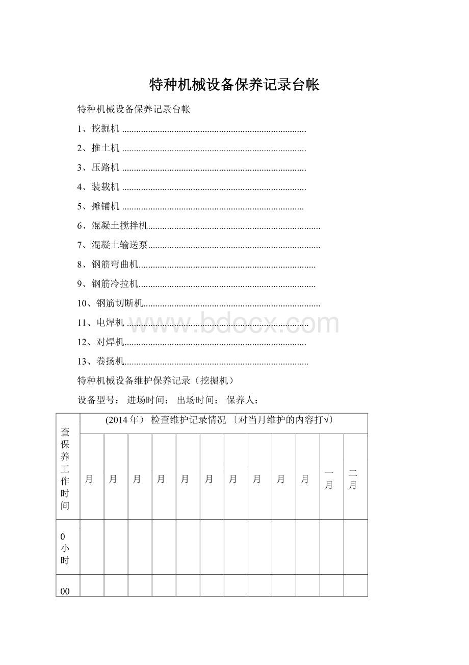 特种机械设备保养记录台帐.docx_第1页