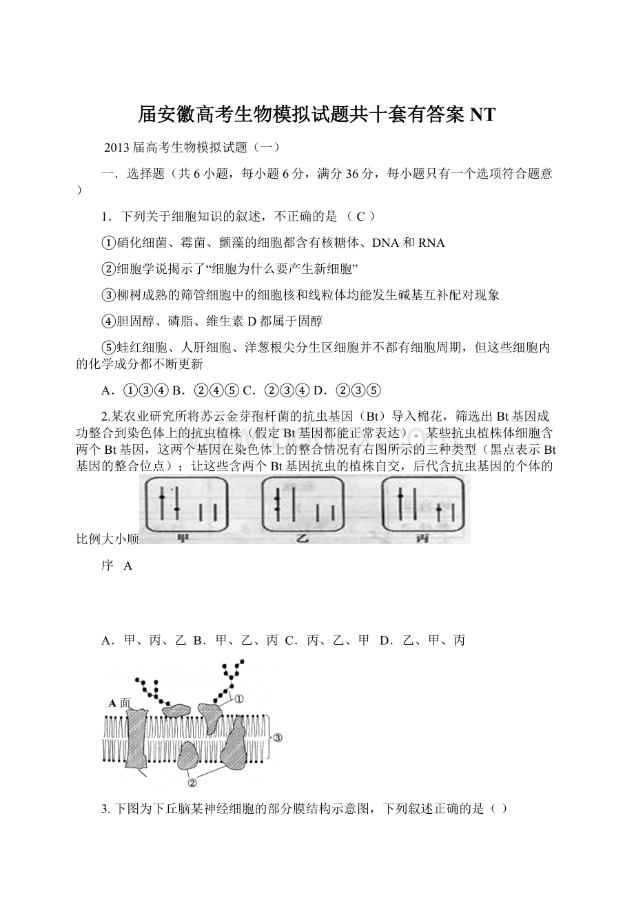 届安徽高考生物模拟试题共十套有答案NTWord下载.docx