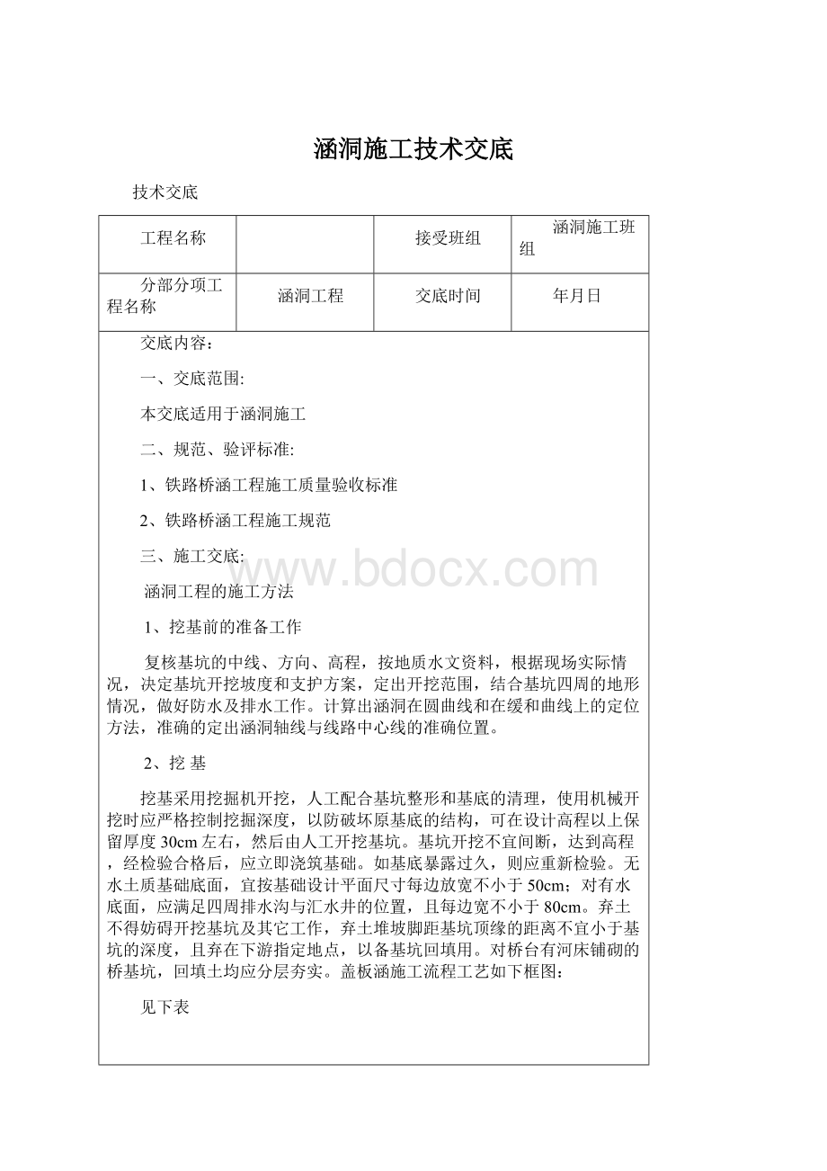 涵洞施工技术交底Word格式.docx