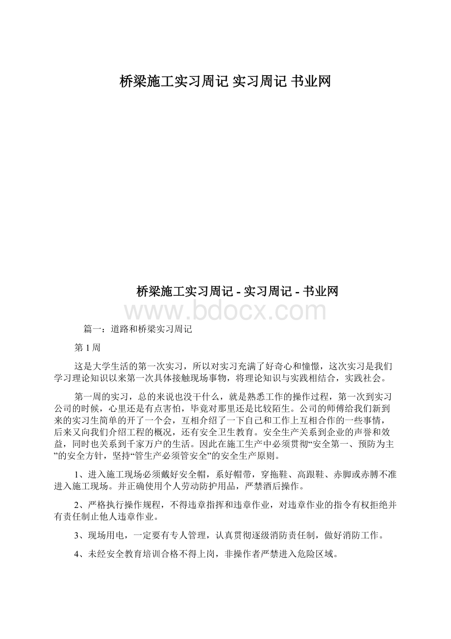 桥梁施工实习周记实习周记书业网Word格式文档下载.docx