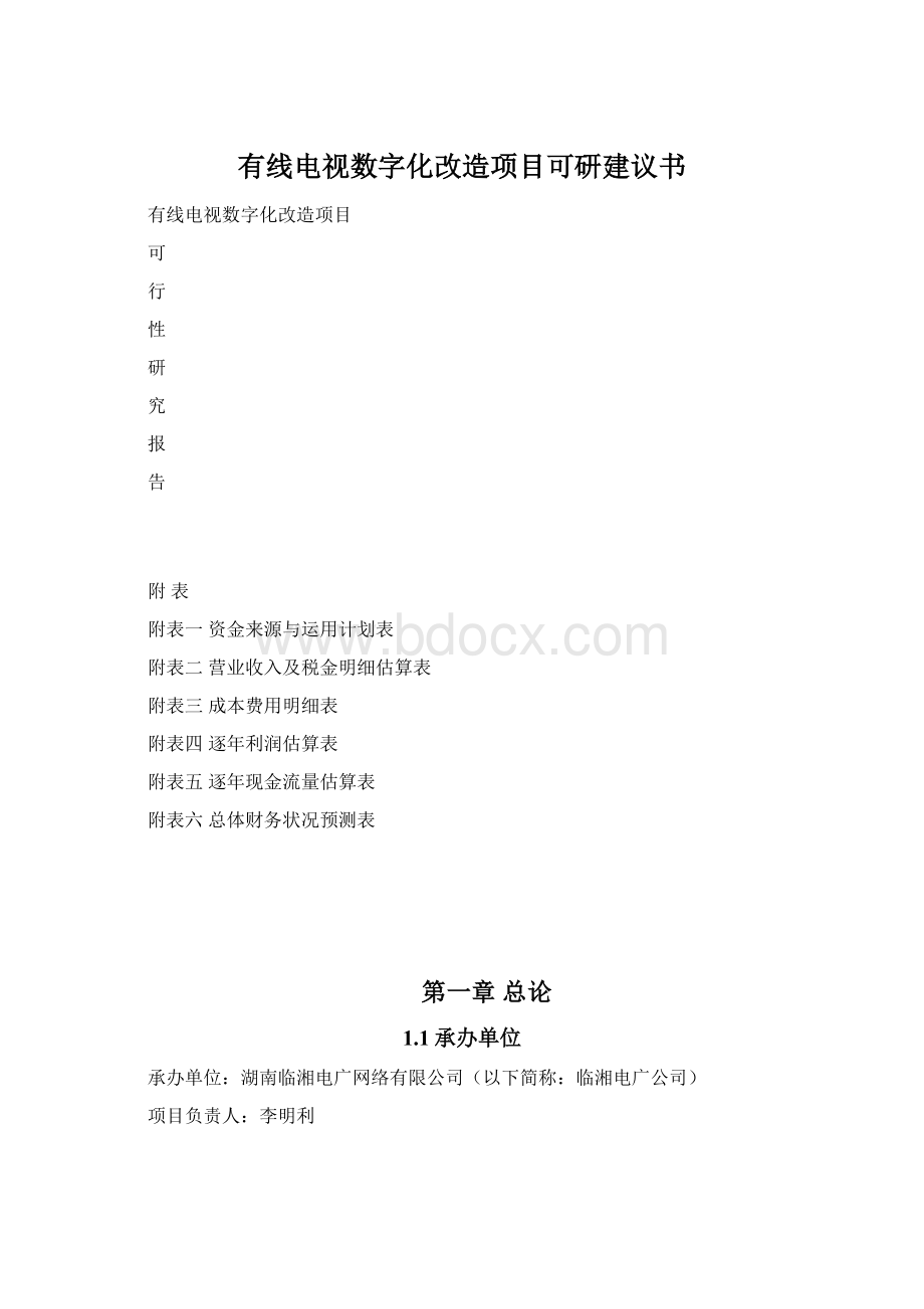 有线电视数字化改造项目可研建议书Word文档格式.docx_第1页